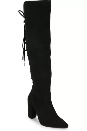 Truffle Collection Black Suede Block Heeled Boots with Tassels