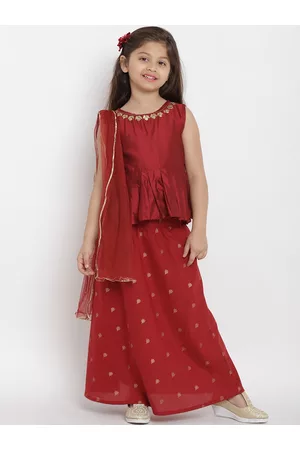 Bhama Girls Maroon Solid Top with Skirt