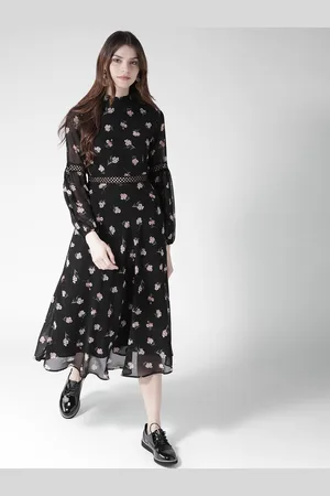 20Dresses Women Black Floral Print Fit & Flare Dress