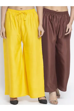 Jinfo Women Yellow & Brown Set of 2 Solid Knitted Palazzos