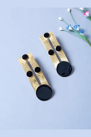 Golden Peacock Gold-Toned & Black Handcrafted Geometric Drop Earrings