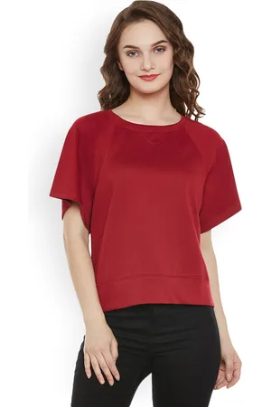 Miss Chase Women Maroon Solid Boxy Top