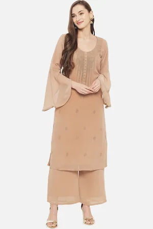 Aujjessa Women Beige Swarvoski Kurta with Palazzos