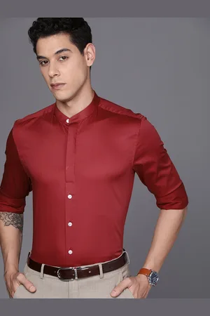 Louis Philippe Men Red Slim Fit Mandarin Collar Long Sleeve Formal Shirt