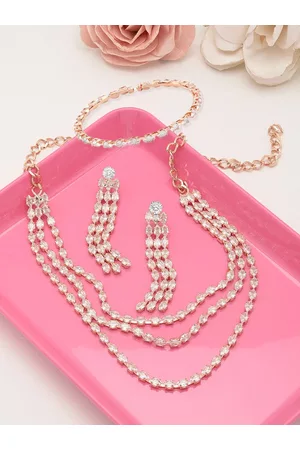 Zaveri Pearls Rose Gold-Plated White Cubic Zirconia Studded Jewellery Set