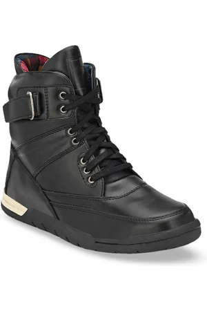 Eego Italy Men Black Solid Synthetic Mid-Top Flat Boots