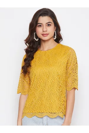 Imfashini Women Yellow Self Design Top