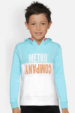 METRO KIDS COMPANY Boys Blue & White Colourblocked Hooded Sweatshirt