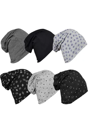 VIMAL JONNEY Unisex Pack of 6 Grey & Blue Printed Beanie Caps