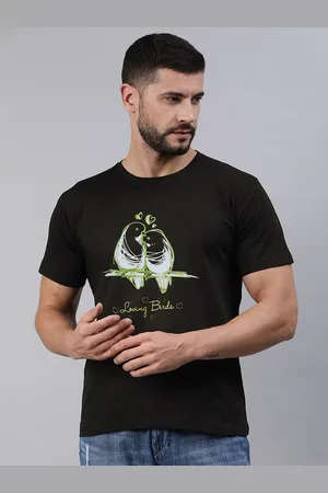 BRATMA Men Black & Green Conversational Printed Pure Cotton T-shirt