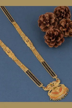 Brandsoon Women Gold-Plated Black Beaded Mangalsutra