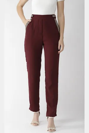 Quiero Women Maroon Regular Fit Embellished Cigarette Trousers