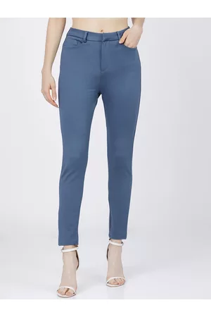 Tokyo Talkies Women Blue Slim Fit Cigarette Trousers