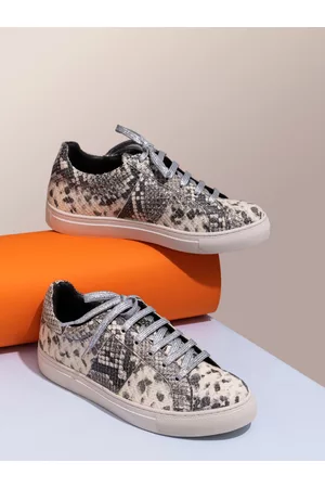 SAINT G. Women Grey Snakeskin Textured Leather Sneakers