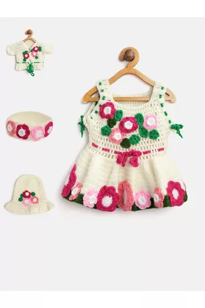 CHUTPUT Girls Off-White & Pink Applique Detail Fit and Flare Dress