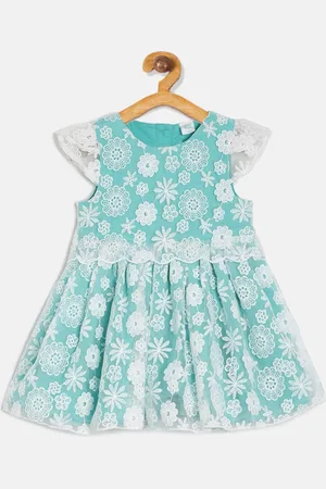 MINI KLUB Girls Sea Green Self Design A-Line Dress