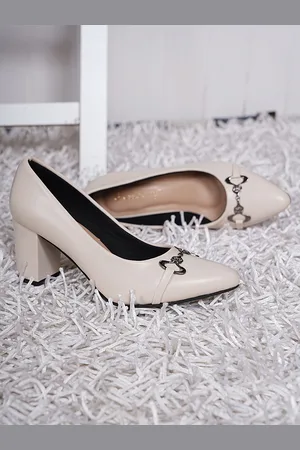 DressBerry Off White Block Pumps Heels