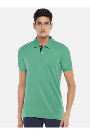 Pantaloons Men Polo Shirts - Men Green Polo Collar T-shirt