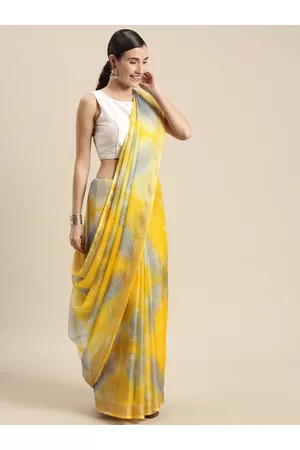 Jaipur Yellow & Grey Tie and Dye Art Silk Bandhani Saree