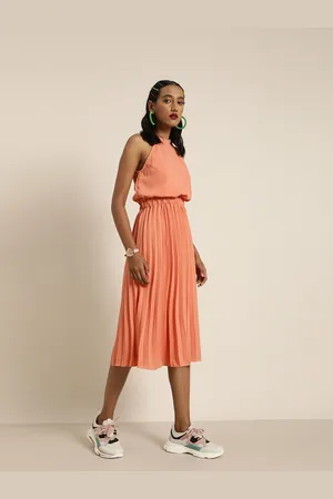 marie claire Women Coral Solid Fit and Flare Dress