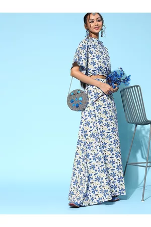 InWeave Women Stunning Blue Printed Top with Skirt