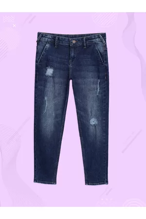 HERE&NOW Boys Blue Slim Fit Mildly Distressed Clean Look Stretchable Jeans