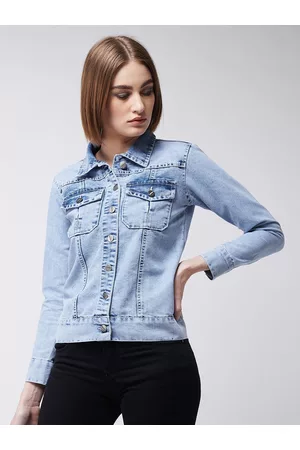Miss Chase Women Blue Solid Lightweight Denim Jacket