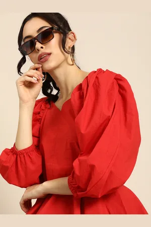 ATHENA Ravishing Red Power Shoulders Peplum Top