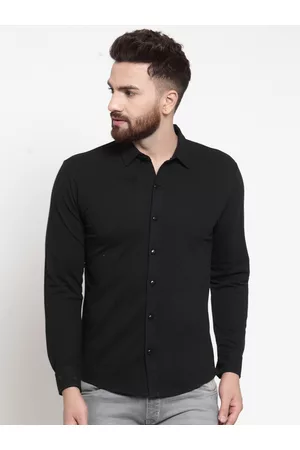 WILD WEST Men Black Regular Fit Solid Casual Shirt