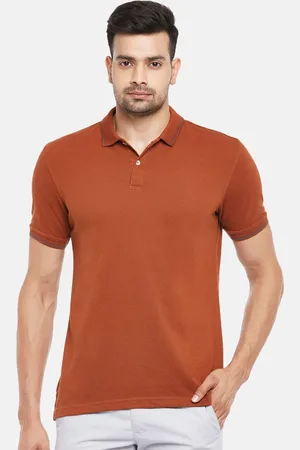 Pantaloons Men Brown Pure Cotton Polo Collar Pure Cotton T-shirt