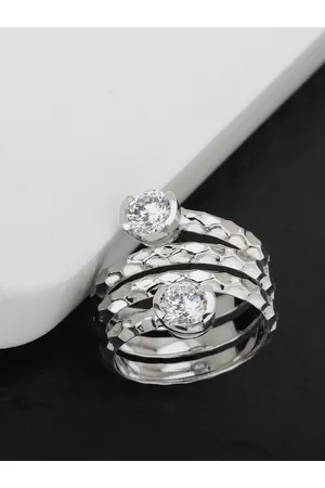 Carlton London Women Silver-Toned Rhodium-Plated CZ-Studded Adjustable Finger Ring