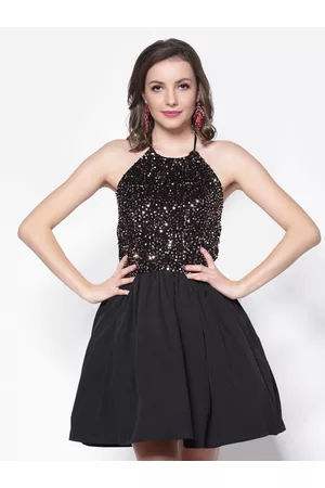 Sera Black Embellished Halter Neck Dress