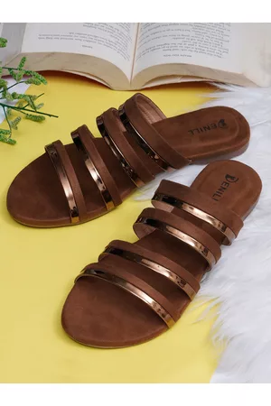 Denill Women Brown Open Toe Flats
