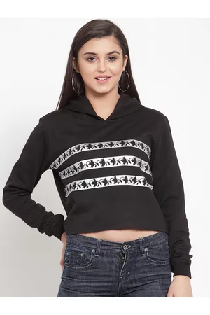 KASSUALLY Women Black Solid Hooded Sweatshirt