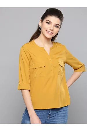 Harpa Women Mustard Yellow Solid Top