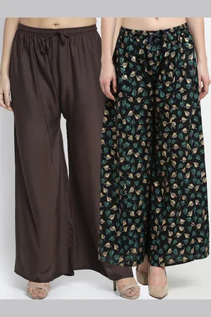 Jinfo Women Brown & Black 2 Printed Flared Knitted Ethnic Palazzos