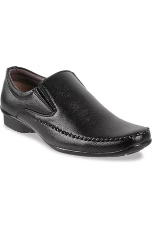 Metro Men Black Solid Formal Slip-Ons