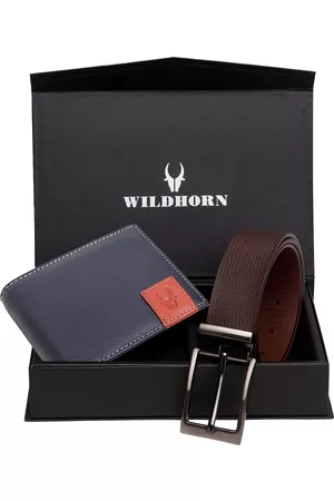WildHorn Men Blue & Brown RFID Protected Genuine Leather Accessory Gift Set