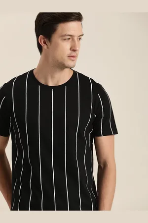 Invictus Men Black White Striped Round Neck Pure Cotton T-shirt