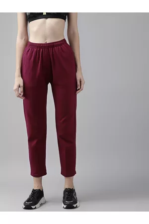 Cayman Women Burgundy Solid Pure Cotton Straight Fit Cropped Track Pants