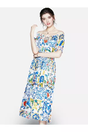 JC Collection Blue Floral Off-Shoulder Maxi Dress
