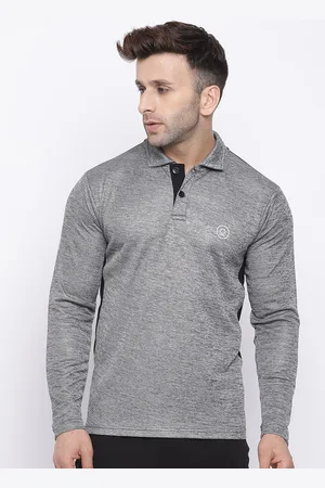 CHKOKKO Men Grey Polo Collar Training or Gym T-shirt
