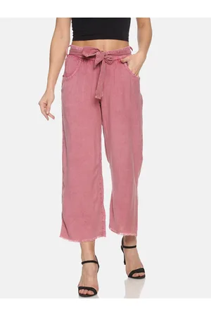 Campus Women Pink Relaxed Flared Solid Regular Trousers