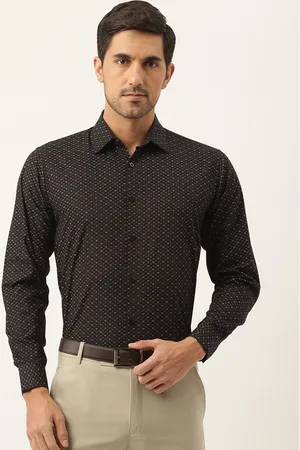 SOJANYA Men Black Classic Regular Fit Printed Cotton Formal Shirt