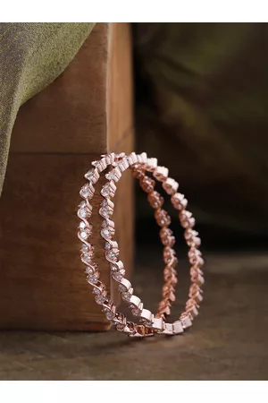 Priyaasi Set of 2 Rose Gold-Plated Stone-Studded Handcrafted Bangles