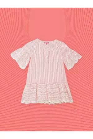 Biba Girls Pink Striped Drop-Waist Dress