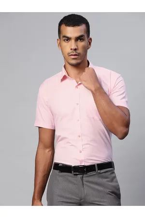 MANQ Men Pink Solid Spread Collar Formal Shirt