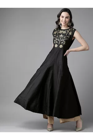 Bhama Couture Women Black Ethnic Motifs Yoke Design Thread Work Kurta
