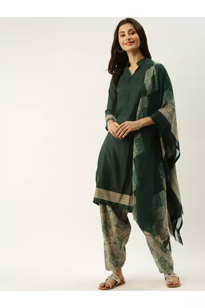 Rajnandini Green & Beige Poly Crepe Unstitched Dress Material