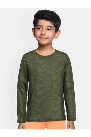 URBANO Boys Olive Green Floral Printed Slim Fit Outdoor T-shirt